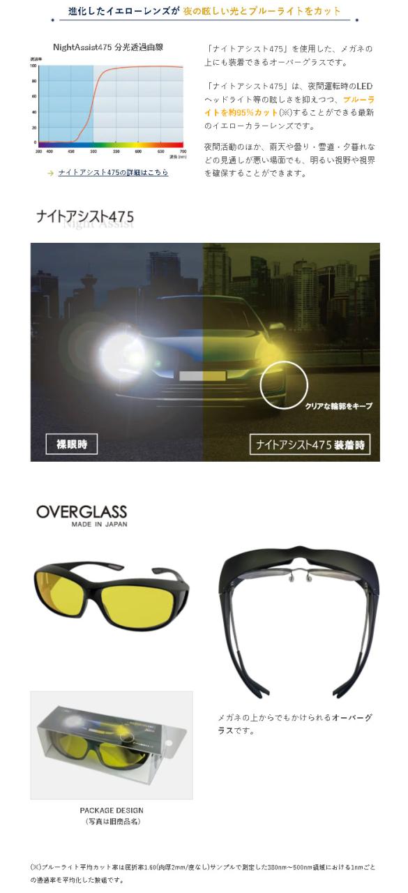 ナイトアシスト475 オーバーグラス1箱 【送料無料:宅配便またはレターパックプラス】夜用サングラス 運転 サングラス UVカット 紫外線カット