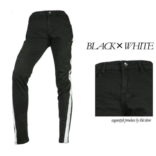 スキニー ブラックスキニー サイドライン デニムパンツ ストレートデニム スリム ボトム メンズ ブラック ホワイト V0104 02の通販はau Pay マーケット Saganstyle サガンスタイル