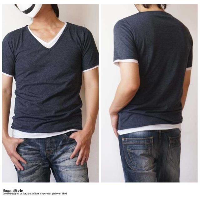 送料無料 半袖tシャツ Vネック フェイクレイヤード メンズ 半袖 Tシャツ 杢 無地tシャツ ダブルネック 男 かっこいい 服 D 03の通販はau Pay マーケット Saganstyle サガンスタイル