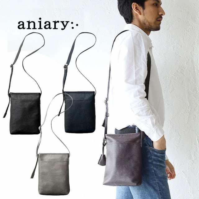 ポイント10% 【正規取扱店】アニアリ ショルダーバッグ aniary Shoulder Bag 日本製 23-03000 レザー 本革 牛革 斜めがけ かっこいい 軽い 軽量 薄マチ クロッシングレザー サコッシュ 日本製 正規品