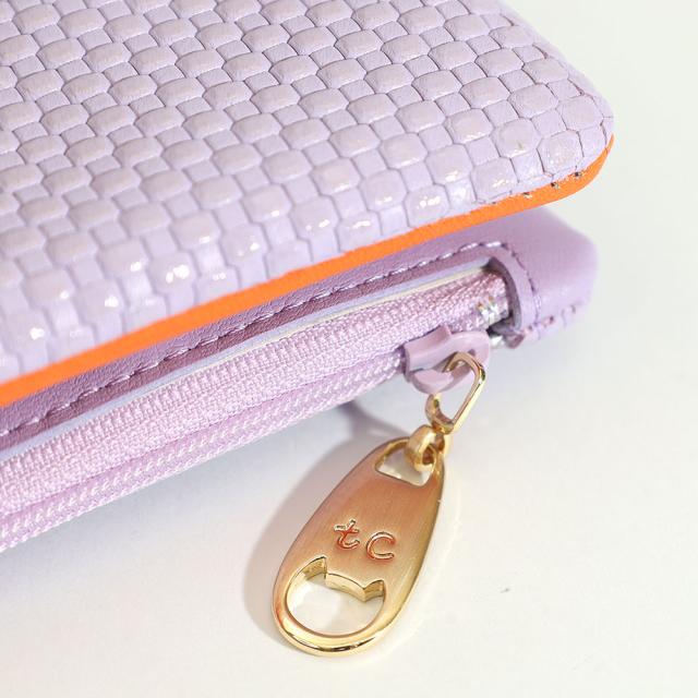 尖んがり10% ツモリチサト tsumori chisato CARRY 折紙入れ 二つ折り紙入れ エンボスメッシュ 紙入れ 57891 可愛らしい 革 さくら色 米国海軍 ラベンダー 猫 猫 刺しゅう tsumori chisato