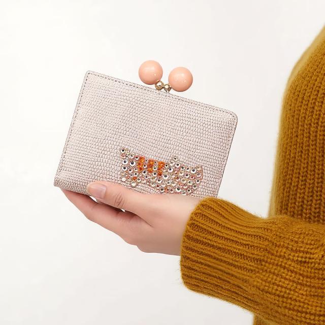 tsumori chisato CARRY ツモリチサトキャリー キラネコストーン 二つ折り財布 がま口 57958 レディース オールシーズン お出かけ バッグ 財布 ケース レディース財布 羊革_4