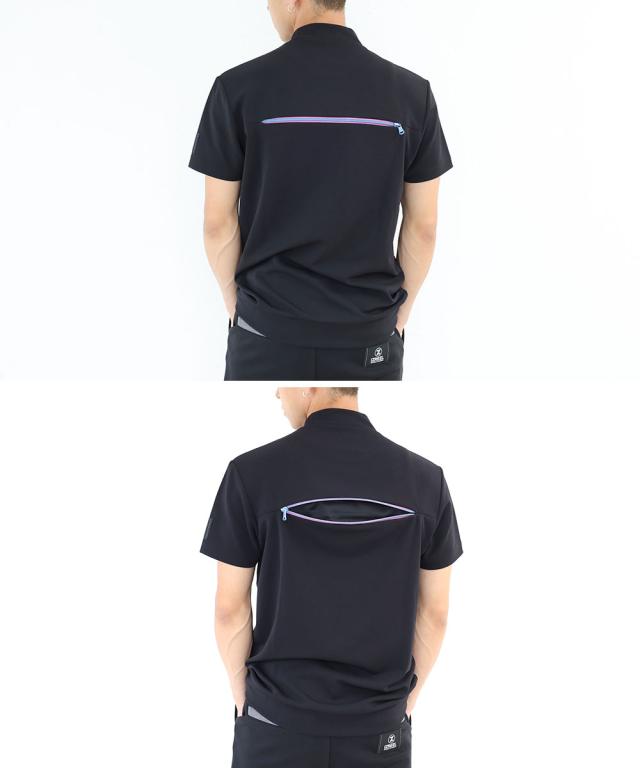 セール 20％オフ ポイント10% IZREEL イズリール ハイネックシャツ ゴルフウェア izr24ss213 ストレッチ バックジップデザイン モックネックシャツ ロゴワッペン akz10_2