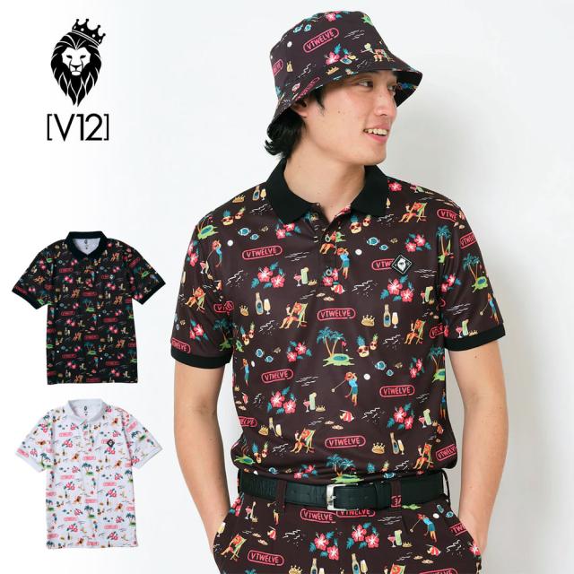 ポイント10% V12 ブィトゥエルブ ポロシャツ v122411-pl18 半袖 シャツ ゴルフ RESO POLO ウェア 黒 白 ブラック ホワイト LEON 男性 カジュアル デザイン ギフト  akz10