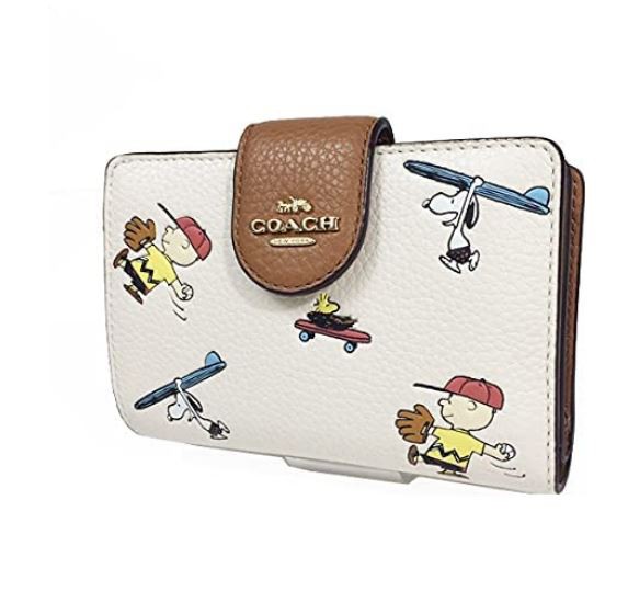 コーチ　COACH　財布　レディース 　スヌーピー　 二つ折り財布 折り畳み ミニ財布 コンパクト財布 スポーツ プリント レザー CHALK MULT