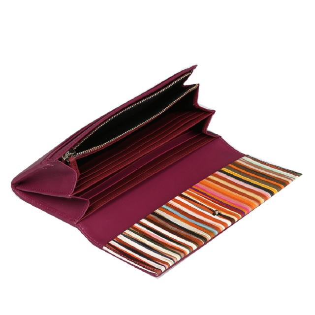 ポールスミス Paul Smith レディース 財布 クロスオーバーストライプトリム かぶせ 長財布 バーガンディー ポールスミス Paul Smith レディース 財布 クロスオーバーストライプ