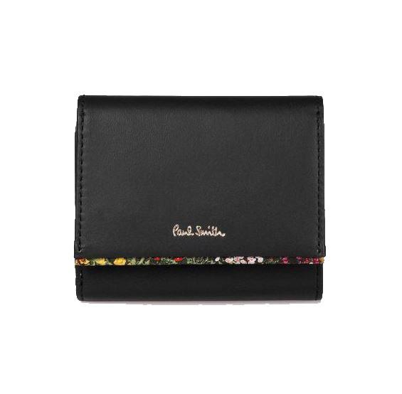 ポールスミス Paul Smith 財布 レディース財布 ガーデンフローラルトリム 3つ折り財布　ブラック