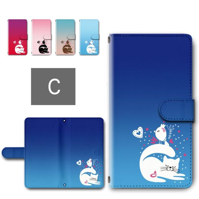 OPPO Reno3 A ケース 手帳型 カメラ穴あり ネコ柄 小鳥 猫 ハート