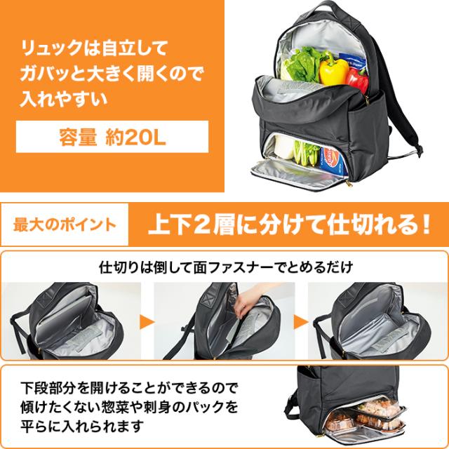 保温・保冷お買物らくらくリュック じゅん散歩 テレビ朝日 テレ朝通販 ロッピング たっぷり20L 機能性抜群 冷蔵 冷凍 はっ水