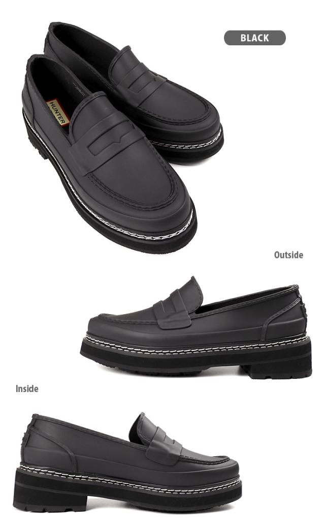 HUNTER レインシューズ　ローファー　ブラック HUNTER REF STITCH PENNY LOAFER レインローファーシューズ レディース