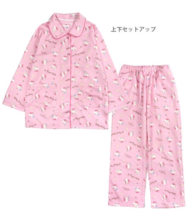 ハローキティ キルト 長袖 パジャマ 上下セットアップ M L パープル