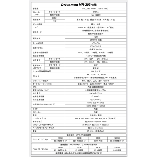 Driveman(ドライブマン) MR-203-FCS FULLHDルームミラー型ドライブレコーダー 前後2カメラモデル_6