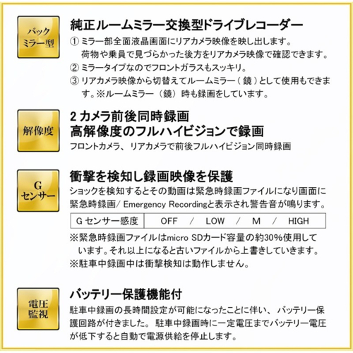 【長期保証付】Driveman(ドライブマン) MR-203-FCS FULLHDルームミラー型ドライブレコーダー 前後2カメラモデル_4