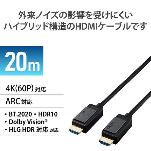 エレコム(ELECOM) DH-HDLOA20BK ブラック HDMIケーブル 長尺 4K60P 18Gbps 対応 φ4.8mm 20m_1