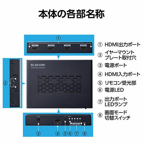エレコム(ELECOM) VSP-VWCHD14-BK 黒 4画面 ビデオウォールコントローラー 4K 60Hz 画面回転可能_5