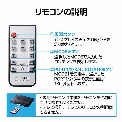 エレコム(ELECOM) VSP-VWCHD14-BK 黒 4画面 ビデオウォールコントローラー 4K 60Hz 画面回転可能_6