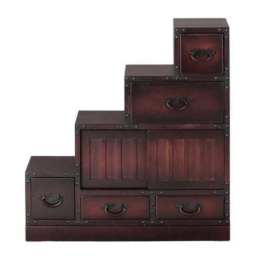 クロシオ 【完成品】民芸調 階段箪笥 左下がり 幅67cm