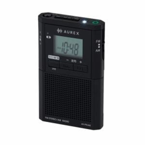 Aurex(オーレックス) AX-PRU60K ブラック ポケットラジオ デカ文字表示液晶パネル搭載 USB充電対応 LEDライト付