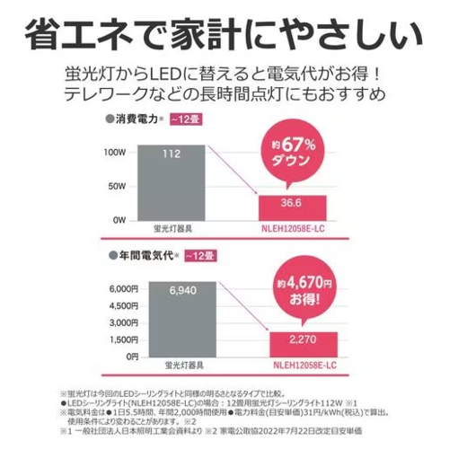 東芝(TOSHIBA) NLEH12058E-LC LEDシーリングライト 12畳 調光 調色 リモコン付 ON/OFFタイマー搭載 省エネモデル シルバートリムデザイン_12