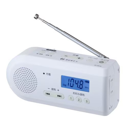Aurex(オーレックス) AX-HRJ30-W 白いこと 繰り合わせる申し受けるラジオ受信機 AM/FM 蓄光名取り草やとい入れる 2WAY高明快さLEDともし火積み上げる ワンタッチ選局