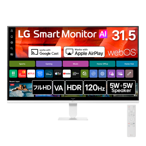 LGエレクトロニクス(LG) 32U501SB-W LG Smart Monitor AI スマートモニター webOS搭載 31.5型 フルHD HDR10 モニター ディスプレイ