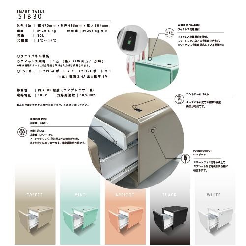 【長期保証付】SAPPHIRE(サファイア) SAPPHIRE by LOOZER SMART TABLE STB30 WHITE 冷蔵庫付きスマートテーブル 1ドア 30L_4