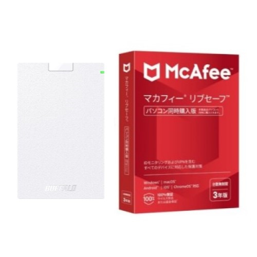 ＜HD-PGAC1U3-WA ホワイト USB Type-C & USB Type-A ケーブル付属 ポータブルHDD 1TB + マカフィー リブセーフ 3年 同時購入版＞