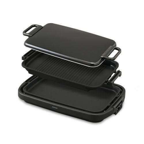 【長期保証付】アイリスオーヤマ(Iris Ohyama) SWHP-012-B ブラック ワイドホットプレート 2枚