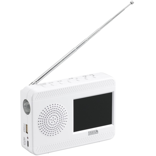 ヤザワ TV07WH 3.2インチ手回し充電ワンセグテレビ LEDライト付き