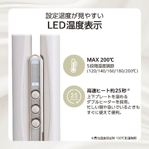 テスコム(TESCOM) TS860A-W ホワイト ストレート ヘアアイロン 25mm シルクコーティング マイナスイオン ストレートアイロン 120〜200℃ 5段階調節_4
