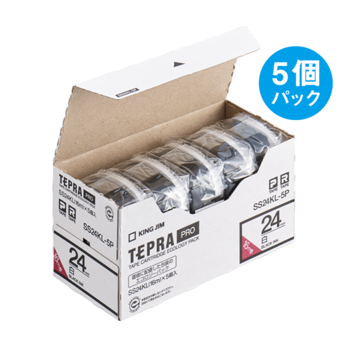 キングジム(KING JIM) テプラPRO 5個入 白ラベル 白 ロングタイプ 黒文字 24mm SS24KL-5P