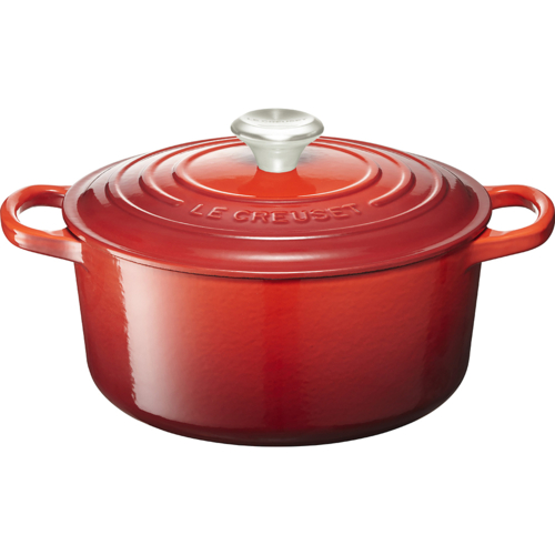 ル・クルーゼ(LE CREUSET) 【日本正規品】鋳物ホーロー鍋 両手鍋 シグニチャー ココット ロンド22cm BM加工 チェリーレッド ガス/IH対応