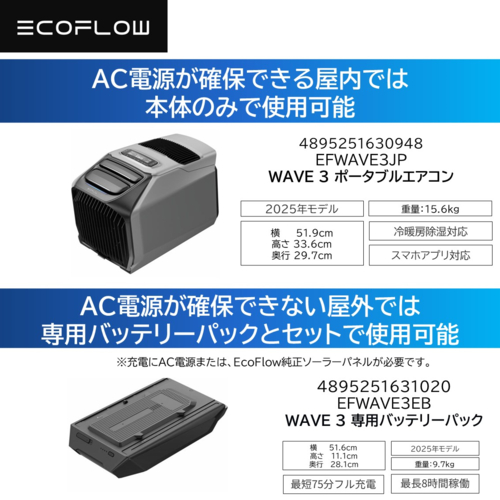 ユ*ケ様 EcoFlowWAVE3 エアコン +未開封専用補助バッテリー付（写真 Amazon.co.jp: EcoFlow WAVE 3 ポータブルエアコン 専用