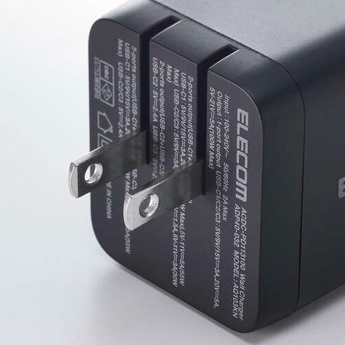 エレコム(ELECOM) ACDC-PD113100-BK ブラック 充電器 PD 100W USB-C ×3 GaN II採用 MacBook スマホ・タブレット対応_6