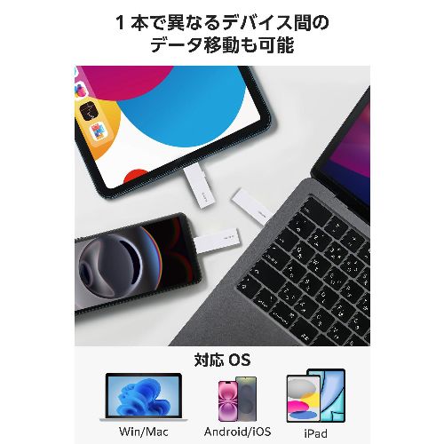 エレコム(ELECOM) MF-WSAU3256GWH ホワイト USBメモリ 256GB USB3.2 Gen1 Type-C/USB-A 両対応 スライド式 高速データ転送 セキュリティソフト使用可_2