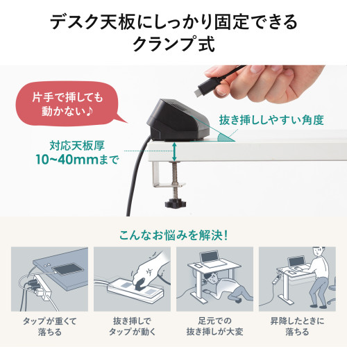 サンワサプライ ACA-PD106BK USB PD対応クランプ式AC充電器 PD65W・C×2＋A×2・ブラック_3