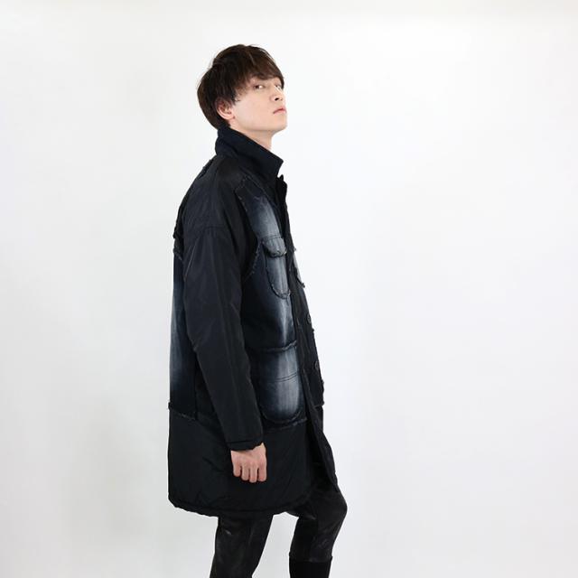 異素材切り替え ジャンパー メンズ アウター ロング丈 黒 長袖 ブラック モード系 Amor 艶黒の通販はau Pay マーケット Santasan