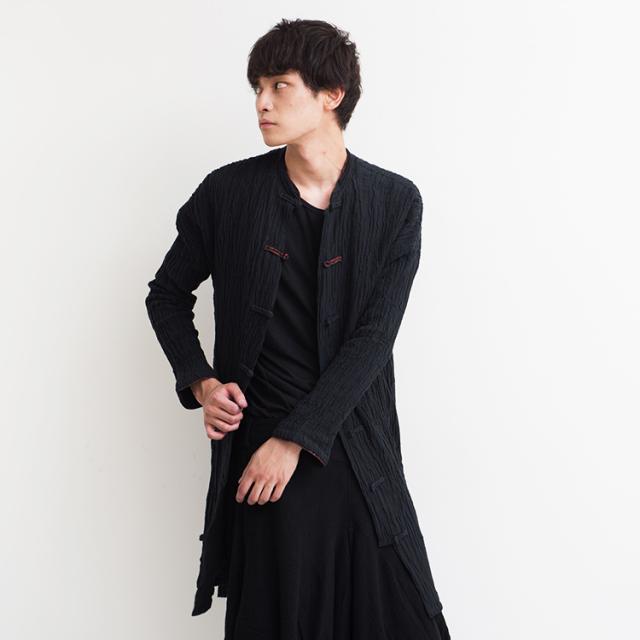 シャツ メンズ ロングシャツ しわ加工 中華風 トップス ロング丈 オーバーサイズ 長袖 ブラック モード系 Amor 艶黒の通販はau Pay マーケット Santasan