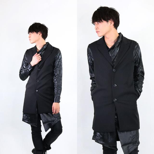 ロングベスト シャツ メンズ アウター ロング丈 黒 長袖 ブラック モード系 Amor 艶黒の通販はau Pay マーケット Santasan