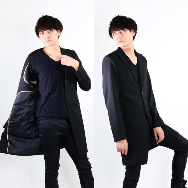 長袖ロングジャケット シャツ メンズ アウター ロング丈 黒 長袖 ブラック モード系 Amor 艶黒の通販はau Pay マーケット Santasan