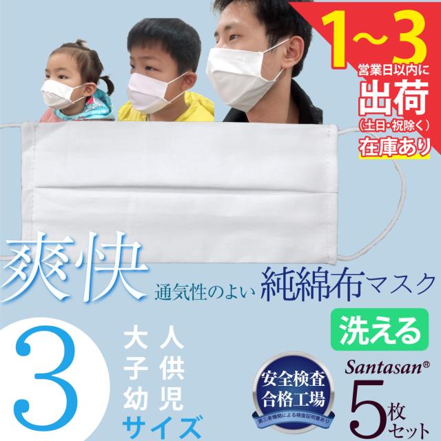 マスク 5枚セット 夏用 綿マスク プリーツ 涼しい 洗える 夏 夏用マスク 子供用 大人用 男女兼用白マスク 綿100 コットン 布マスク 洗の通販はau Pay マーケット Santasan