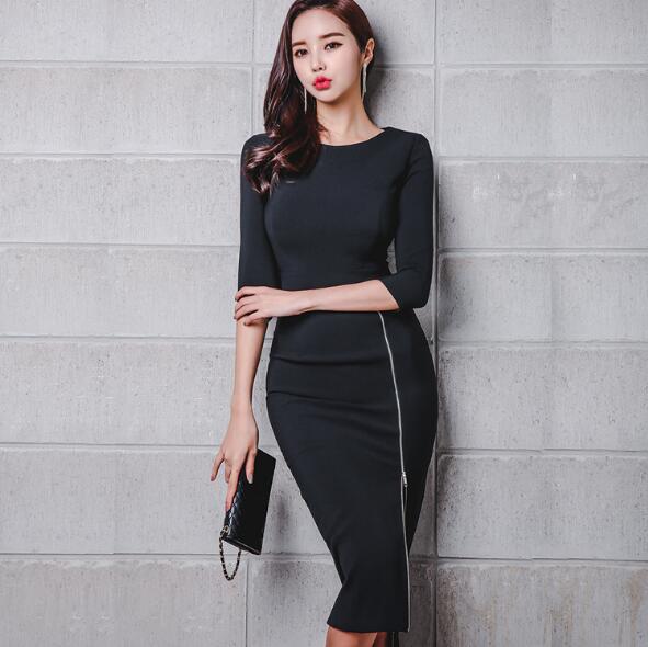 即納 フロントｚｉｐ ファスナーデザイン 七分袖 セクシー ひざ丈 ワンピース ｏｌ 通勤の通販はau Pay マーケット ステイ ウィズ 5000円以上購入で送料無料