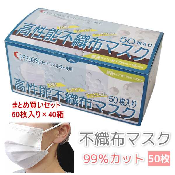 送料無料 メーカー直送 50枚 40箱 大量買い まとめ買い マスク 不織布 耳が痛くならない 平ゴム 使い捨て 白 ホワイト 3層構造 大人用 の通販はau Pay マーケット ファッションシューズアベリア