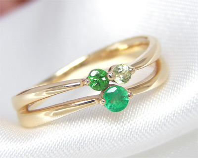 エメラルド グリーンガーネット ペリドット ピンキーリング リング K10YG 10k 10金 イエロー ゴールド