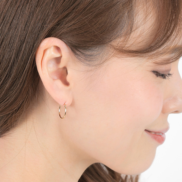 ゴールド K18 パイプ フープ ピアス スナップ ピアス 幅1.0mm 外径15.0mm レディース メンズ 輪っか クロッシング 遮断式 リング ワンタッチ キャッチレス_1