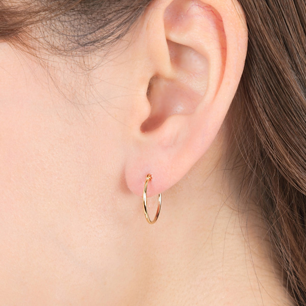 ゴールド K18 パイプ フープ ピアス スナップ ピアス 幅1.0mm 外径15.0mm レディース メンズ 輪っか クロッシング 遮断式 リング ワンタッチ キャッチレス_3