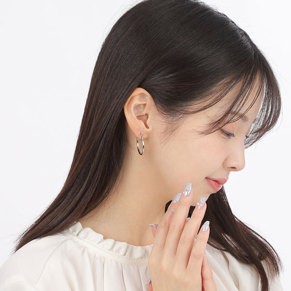 Pt900 プラチナ パイプ フープ ピアス スナップ ピアス 幅2.0mm 外径25.0mm 輪っか クロッシング 遮断式 リング ワンタッチ キャッチレス_1