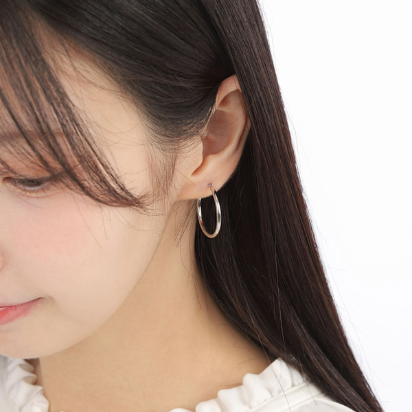 Pt900 プラチナ パイプ フープ ピアス スナップ ピアス 幅2.0mm 外径25.0mm 輪っか クロッシング 遮断式 リング ワンタッチ キャッチレス_2