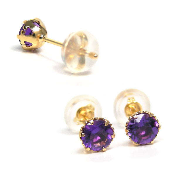 アメジスト ピアス K18YG 18金 18k 4mm イエロー ゴールド 一粒 一石_5