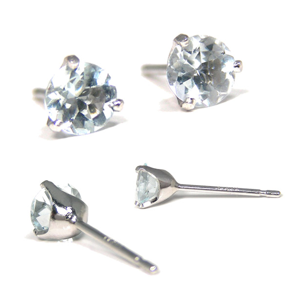 藍緑色 ピアス Pt900 プラチナ 4粍 分かりやすい 3本爪